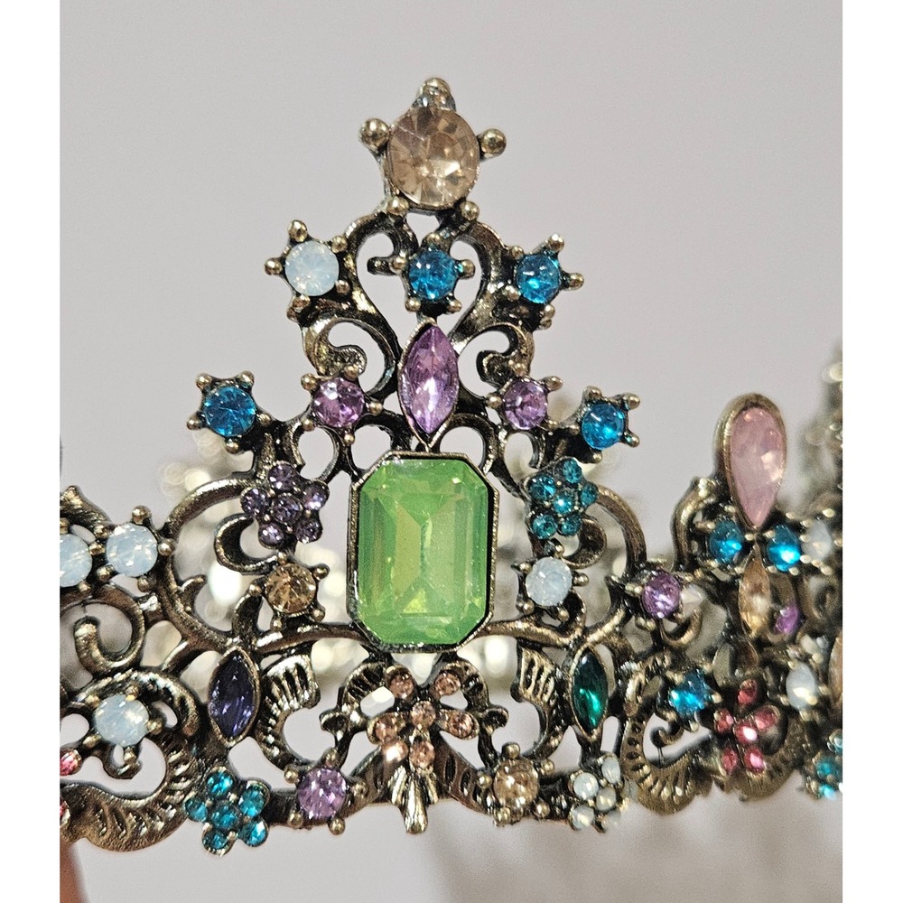 Multi Color Rhinestone Full Round Crown Tiara Pageant - Picture 6 of 11